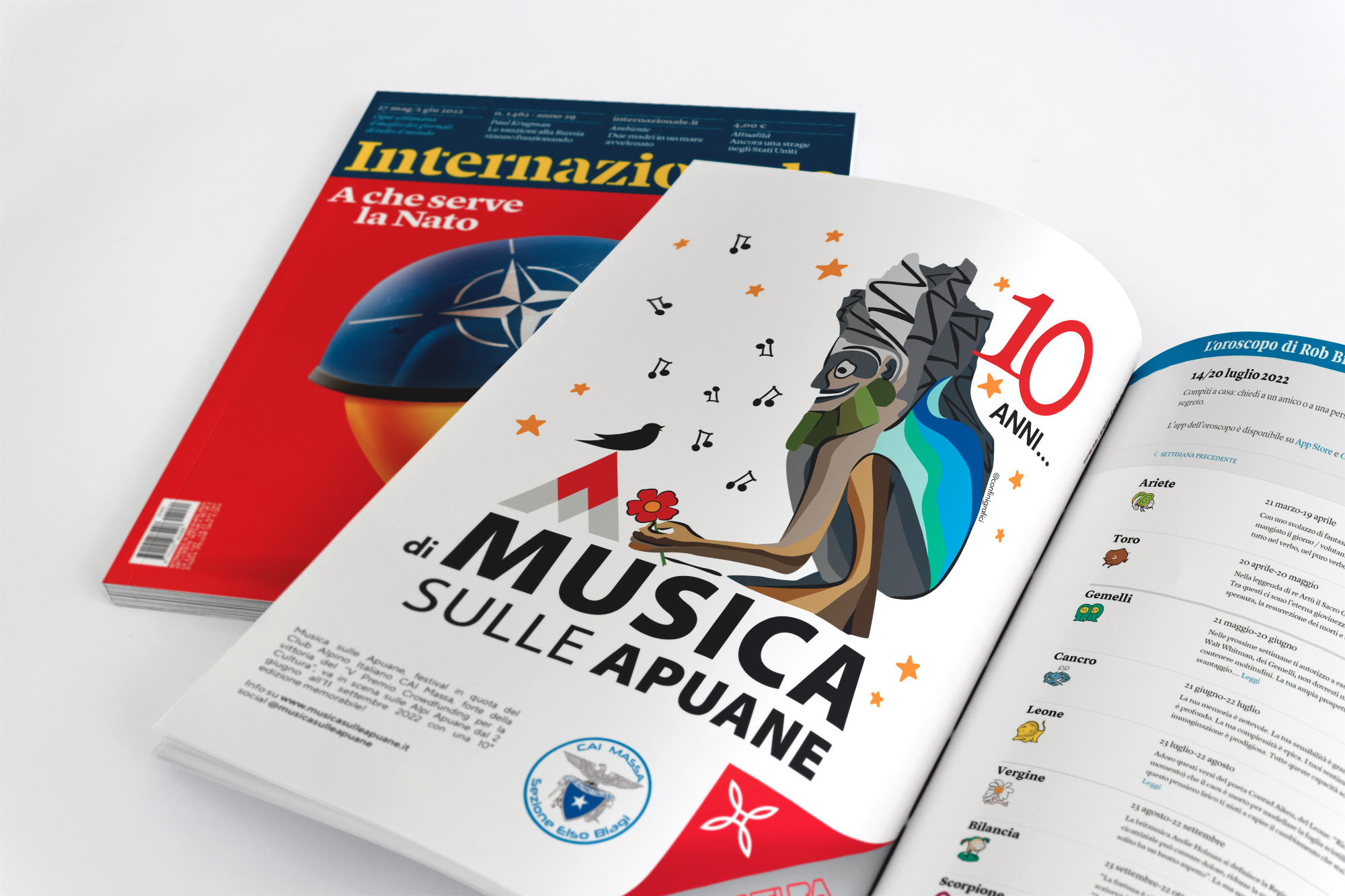 Grafica promozionale Festival Musica sulle Apuane 2022 su Internazionale sponsorizzato da Montura